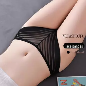 9076 Сексуальные кружевные бесшовные стринги для женщин с низкой талией и полым кружевом больших размеров из дышащей сетки black. L чёрный