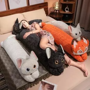 90-110 см кавайная кудрявая кошка плюшевая подушка мягкие мягкие игрушки красочный котенок детские игрушки диванная подушка домашний декор подарки для девочек 90cm оранжевый