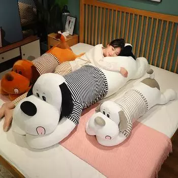 90/110 см полосатая одежда собака плюшевая подушка мягкая мягкая игрушка для животных спускающийся щенок мягкая кукла детская игрушка подарок на день рождения для мальчика и девочки 90cm чёрный