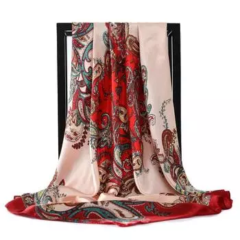 90*90 см хиджаб с принтом пейсли для женщин, модный платок, шелковый атлас, шейные платки и палантины, квадратные платки, бандана, головные платки 90X90cm