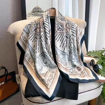 90*90 см шелковые шарфы женские принт твил квадратная голова хиджаб дамский роскошный платок бандана женский кашне шифон фуляр лента