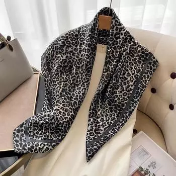 90 атласный леопардовый принт весна-лето щедрый шелковый шарф, модный женский шарф 90*90cm коричневый