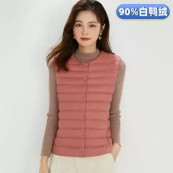 90 бархатный женский жилет-подкладка легкий и тонкий пуховик женский оптом круглый вырез внутри с простым однотонным зимним жилетом S ярко-красный