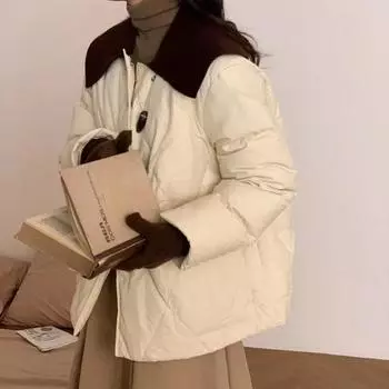 90% белая куртка-пуховик для женщин 2024 зима дизайн чувственный трикотажный кукольный воротник куртка-пуховик для женщин One size (90~ 70kg)