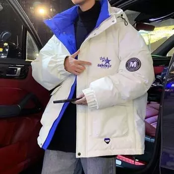 90 Белая утиная пуховая куртка мужская зимняя пара утепленная одежда свободная большого размера утолщенная молодежная студенческая куртка M белый