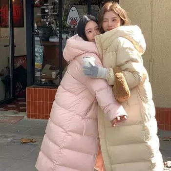 90% белый гусиный пуховик женский средний и длинный 2024 зима новая мода свободный утолщенный куртка с капюшоном хлеб XS size is suitable for 90 to 55kg