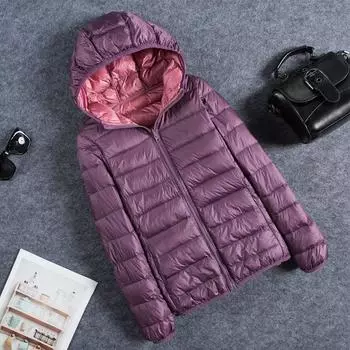 90% белый пуховик с обеих сторон, женский легкий и короткий двусторонний с капюшоном, тонкий, большого размера, для мам среднего возраста и молодежи M