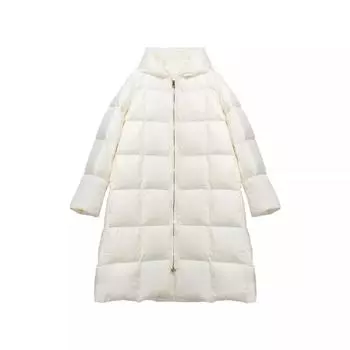 90% белый утиный пух длинный пуховик женский осень и зима новый свободный утолщенный модный клетчатый колено капюшон куртка прилив S хаки