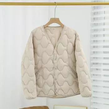 90% белый утиный пух легкий пуховик женский короткий 2024 новый водный рябь V-образный вырез легкий внутренний с теплой курткой M чёрный