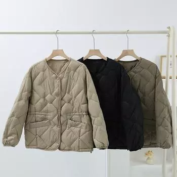 90 белый утиный пух легкий пуховик женский короткий 2024 зима ромб маленький модный универсальный теплый легкий пиджак S