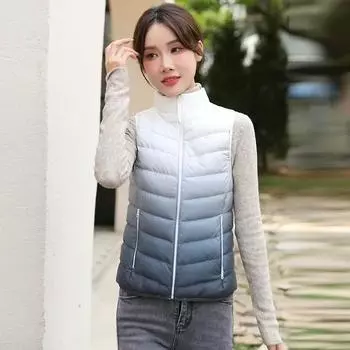 90% белый утиный пух легкий пуховый жилет женский с постепенным изменением цвета воротник-стойка универсальный высококачественный пуховый жилет короткий осенне-зимний жилет S
