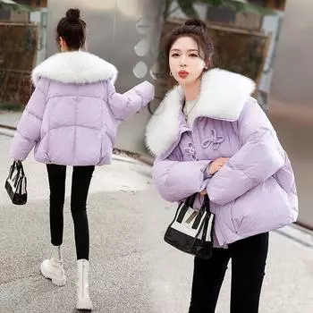 90% белый утиный пух лисы с большим меховым воротником, женская куртка-пуховик 2024 года, новинка зимы, утепленное пальто с милым бантом One size