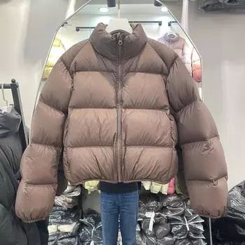 90% белый утиный пух, маленькая женская короткая зимняя куртка, новый стиль, ветровка, воротник-стойка, теплая куртка для хлеба S (80-55kg wearable) чёрный