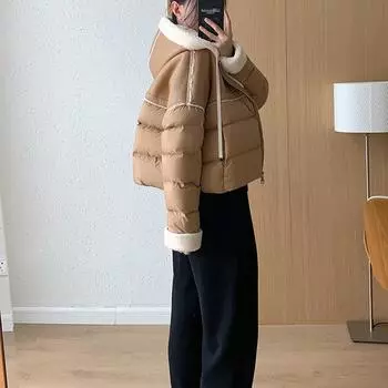 90% белый утиный пух PU пуховик женский 2024 зима новый легкий роскошный атмосферный свободный свитер теплая куртка прилив M