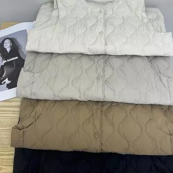 90% белый утиный пух с пуховым жилетом для женщин 2024 года осень-зима V-образный вырез круглый вырез тыквенный жилет пуховая подкладка S белый