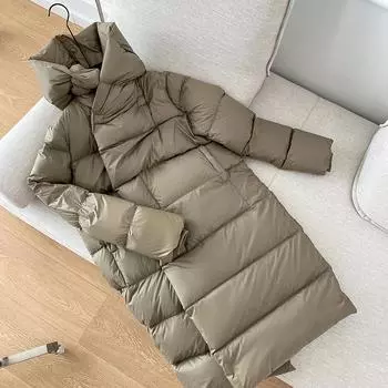 90% белый утиный пух утолщенный хлеб пуховик женский средний и длинный большой стеганый модный пушистый модный пальто M 90-120 хаки