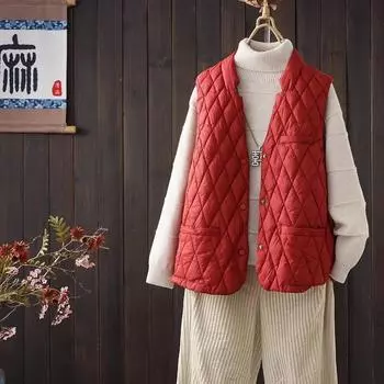 90% белый утиный пух жилет женский 2024 осень-зима новый легкий ромбовидный стежок тонкий наборный жилет прилив M бежевый