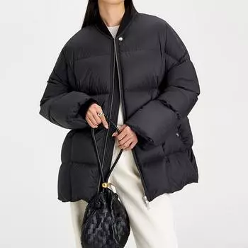 90% белый утиный пуховый бейсбольный воротник пуховик женский 2024 зима новая мода утолщенный повседневный теплый трендовый хлеб одежда S хаки