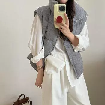 90% белый утиный пуховый вельветовый пуховый жилет женский 2024 зимняя мода утолщенный роскошный верхняя одежда повседневный жилет S серый