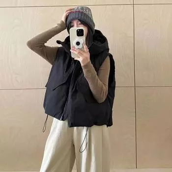 90% белый утиный пуховый жилет высокого качества для женщин 2024 года, модная куртка с капюшоном, модель жилета прилив S