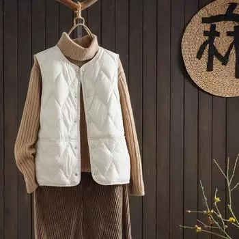 90 белый жилет на утином пуху женский зимний 2024 новый маленький короткий легкий жилет носить жилет внутри и снаружи M
