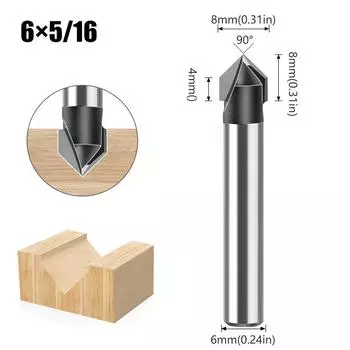 90 Degree V-shaped Knife 6 Handle 12 Handle Woodworking Milling Cutter Trimming Machine Cutter Head Aluminum Plastic Plate Slotting Integrated Wall 90 degree V knife 6 * 5/16
