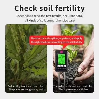 90 Degrees Rotation 6 in 1 Soil Meter Soil PH Tester Moisture Fertility Temperature Air Humidity Light Detector for Garden чёрный