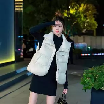 90 down vest women s winter 2024 new Korean version fashion foreign style knitted splicing design vest jacket S size is suitable for 90 to 60 kg темно-коричневого