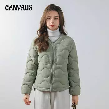 90 Duck Down Тонкий однотонный простой круглый вырез с V-образным вырезом теплая женская куртка на утином пуху S хаки