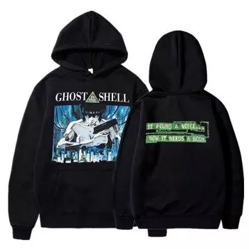90-е годы Манга Призрак в доспехах Толстовка Кусанаги Мотоко Аниме Мужская и женская мода толстовки с капюшоном Одежда Большие толстовки с графическим принтом S чёрный