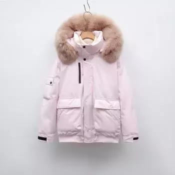 90 флис лисья шерсть инструментальная куртка паркер пуховик женская одежда зимняя утолщенная теплая куртка S розовый