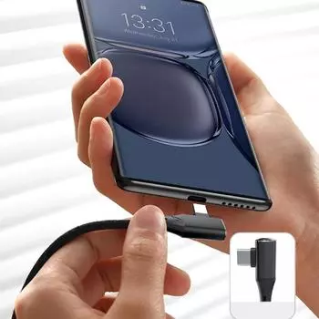 90-градусный кабель типа C с коленом Pd 120 Вт, кабель быстрой зарядки типа C для iPhone 15 Pro Max, Samsung, Xiaomi, Huawei, зарядное устройство, кабель для передачи данных 1M чёрный