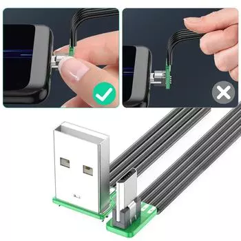 90-градусный кабель USB 2.0 - Micro USB с угловым разъемом для смартфонов, планшетов и других устройств, поддерживает быструю зарядку и передачу данных 5