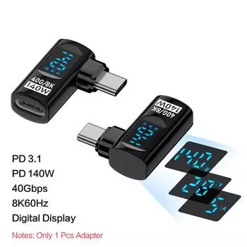 90-градусный USB-адаптер C, прямоугольный U-образный адаптер типа C, передача данных 40 Гбит/с, PD 140 Вт, USB4.0, 8K, 60 Гц, видео для Thunderbolt 3/4 90D Black