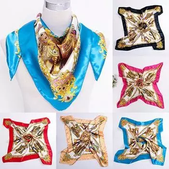 90 х 90 см квадратный женский шелковый атласный платок с цепочкой на шею и шаль синий