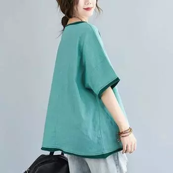 90% хлопок футболки женские художественные винтажные модные дизайнерские футболки повседневные свободные вышитые короткие рукава свободные топы летние футболки XXXL озеро синий