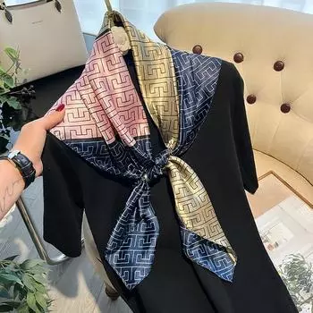 90 Маленький квадратный шарф Шелковый шарф Женский модный атласный шарф с принтом на шее Атласный элегантный шарф 90*90cm красный