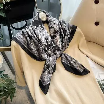 90 Маленький квадратный шарф Шелковый шарф Женский модный атласный шарф с принтом шарфа Шея, атласный элегантный воротник 90*90cm красный