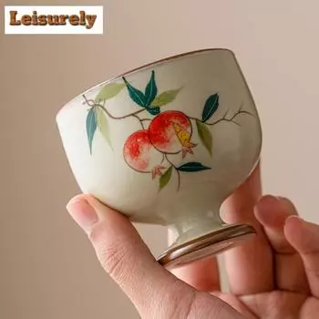 90 мл расписанная вручную гранатовая керамическая чашка для чая, кремовая чашка Ru Kiln Arhat, высокая чашка на ножке, домашний мастер, одинарный чайный сервиз Chazhan