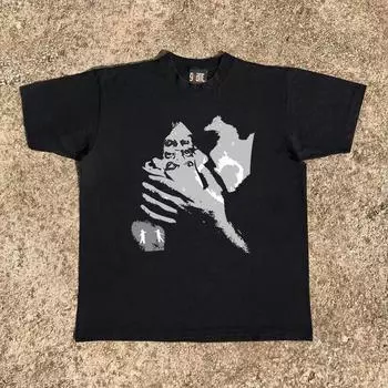 90 S90s90s Heavy Weight Opaque Love of Two People Fashion Trendy Oversize Loose Short Sleeve T-shirt Bottoming Shirt Black(240g Heavy weight pure cotton) XL