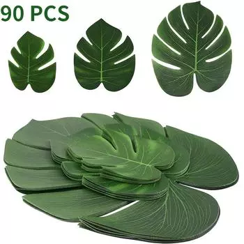 90 шт., 3 вида искусственных пальмовых листьев, тропические листья джунглей, украшения для вечеринки, пляжа, детский душ, украшения на свадьбу, день рождения 90PCS