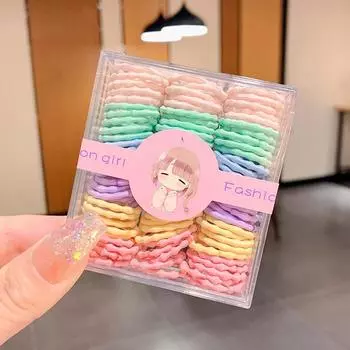 90 шт./набор Конфетный цвет Веревка для волос для детей Простота Высокая эластичность Без повреждения волос Резинка для волос Модные резинки-скранчи для девочек
