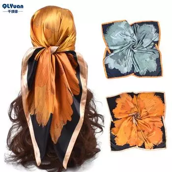 90 см большой квадратный шарф для весенней и летней моды, универсальный и стильный, принтованный шелковый шарф для женского украшения, в паре с шалью 90cm*90cm синий