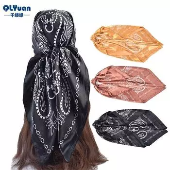 90 см большой квадратный шарф для весенней и летней моды, универсальный и стильный, принтованный шелковый шарф для женского украшения, в паре с шалью 90cm*90cm чёрный