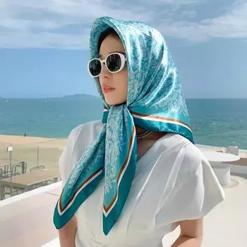 90 см большой квадратный шарф для весенней и летней моды, универсальный и стильный, принтованный шелковый шарф для женского украшения, в паре с шалью 90*90cm