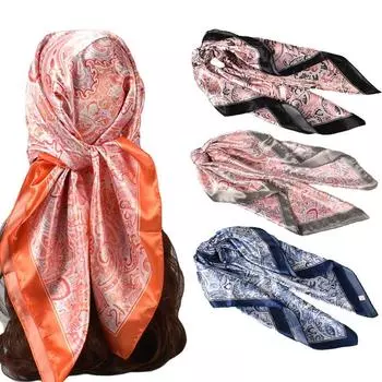 90 см большой квадратный шарф для весенней и летней моды, универсальный и стильный, принтованный шелковый шарф для женского украшения, в паре с шалью 90cm*90cm чёрный