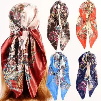 90 см большой квадратный шарф для весенней и летней моды, универсальный и стильный, принтованный шелковый шарф для женского украшения, в паре с шалью 90cm*90cm оранжевый