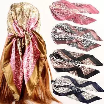 90 см большой квадратный шарф для весенней и летней моды, универсальный и стильный, принтованный шелковый шарф для женского украшения, в паре с шалью 90cm*90cm красный