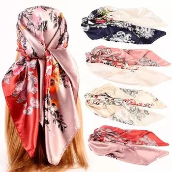 90 см большой квадратный шарф для весенней и летней моды, универсальный и стильный, принтованный шелковый шарф для женского украшения, в паре с шалью 90cm*90cm красный