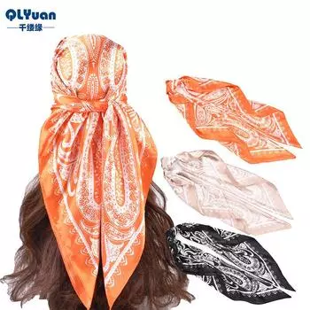 90 см большой квадратный шарф для весенней и летней моды, универсальный и стильный, принтованный шелковый шарф для женского украшения, в паре с шалью 90cm*90cm чёрный